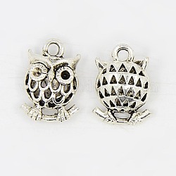 Alloy Pendants, Owl, Hollow, Lead Free & Nickel Free, Antique Silver, 17x12x7mm, Hole: 2mm