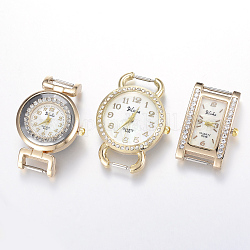 Golden Tone Mixed Style Alloy Rhinestone Quartz Watch Face Watch Heads, with Stainless Steel Back, Golden, 24~41x23~30x7.5~10mm