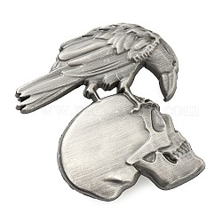 Alloy Pin, Brooch for Backpack Clothes, Halloween Skull with Eagle, Antique Silver, 47x41.5x3mm