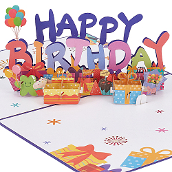 Rectangle mot joyeux anniversaire pop up papier carte de voeux, avec enveloppe, carte d'invitation d'anniversaire, violet, 200x150x2mm