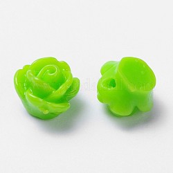 Opaque Resin Beads, Rose Flower, Lime Green, 9x7mm, Hole: 1mm