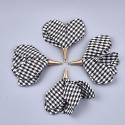 Iron Big Pendants, with Cotton, Flower with Gingham Pattern, Golden, Black, 50~58x45~80mm, Hole: 1~4mm