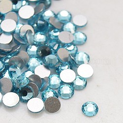 Vidrio de espalda plana Diamante de imitación, Grado A, espalda plateada, facetados, semicírculo, aguamarina, 6.3~6.5mm, aproximamente 288 unidades / bolsa
