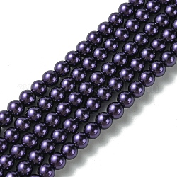 Hebras redondas de perlas de vidrio teñido ecológico, Grado A, cordón de algodón rosca, añil, 6mm, agujero: 1.2~1.5 mm, aproximamente 72 pcs / cadena, 15 pulgada