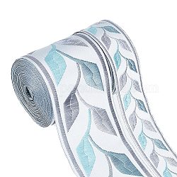 Gorgecraft 10M 2 Styles Embroidery Polyester Ribbon, Leaf Pattern, for Gift Bouquet Wrapping, Sky Blue, 1-1/8~2-3/8 inch(30~60mm), 5m/style