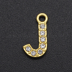 Alloy Rhinestone Charms, Golden, Crystal, Letter, Letter.J, 12.5x7x2mm, Hole: 1.5mm