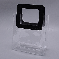 Sac transparent de laser de PVC, sac à main, avec poignées en cuir pu, pour cadeau ou emballage cadeau, rectangle, noir, produit fini: 25.5x18x10cm