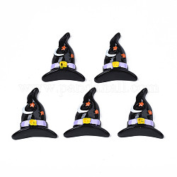 Cabochons en résine opaque, style d'halloween, chapeau de sorcière, noir, 26x22.5x7mm