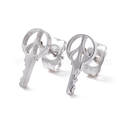 Key Shape 304 Stainless Steel Stud Earrings for Women, Stainless Steel Color, 11.5x5.5mm, Pin: 0.7mm