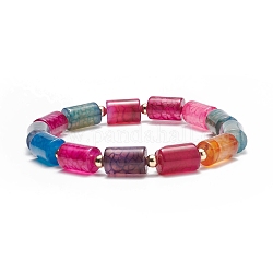Braccialetto elasticizzato con perline a colonna in agata multicolore naturale, gioielli con pietre preziose per le donne, diametro interno: 2-1/2 pollice (6.3 cm)