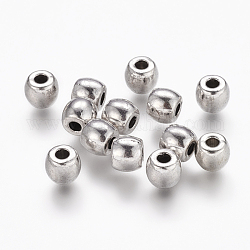 Tibetischer stil legierung perlen, Bleifrei und Nickel frei und Cadmiumfrei, Fass, Antik Silber Farbe, 6x5 mm, Bohrung: 2.5 mm
