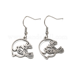 304 Stainless Steel Dangle Earrings, Hollow Helmet with Word Love, Stainless Steel Color, 39.5x18mm