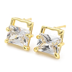 Boucles d'oreilles carrées en zircone cubique transparente, bijoux en laiton pour femmes, véritable 18k plaqué or, 11x11mm