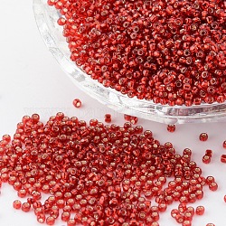 Perline di semi di vetro rotonde di grado 8/0, argento rivestito, rosso scuro, 8/0, 3x2mm, Foro: 1 mm, circa 10000pcs/libbra