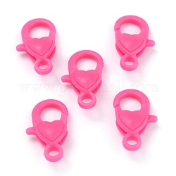 Kunststoff-Hummerkrallenverschlüsse, Herz, neon rosa , 22.5x13x6.5 mm, Bohrung: 3 mm