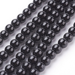 Chapelets de perles en tourmaline naturelle, ronde, noir, 4mm, Trou: 0.8mm, Environ 43~45 pcs/chapelet, 7.8 pouce