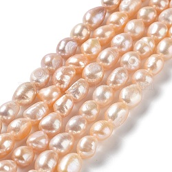Fili di perle di perle d'acqua dolce coltivate naturali, due lati lucidati, grado 3 un, peachpuff, 9~11x8~9x7~8mm, Foro: 0.5 mm, circa 37pcs/filo, 13.78'' (35~35.5 cm)
