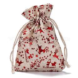 Bolsas de embalaje de regalo de algodón bolsas con cordón, para navidad san valentín cumpleaños fiesta de bodas envoltura de dulces, rojo, Modelo de ciervo, 14.3x10 cm