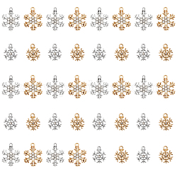 CHGCRAFT 40Pcs 4 Style Alloy Pendants, with Crystal Rhinestone, Snowflake, Platinum & Light Gold, 16~22x13~17x3mm, Hole: 1.8~2mm, 10pcs/style