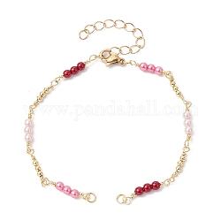 Fabricación de pulseras de cadena con cuentas de perlas de imitación de latón y ABS redondo, con cierre de pinza, apto para encantos de conector, real 18k chapado en oro, 7-3/8 pulgada (18.7 cm)