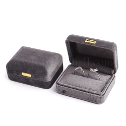 Прямоугольная бархатная коробочка для хранения с двойным кольцом, Подарочный футляр для ювелирных изделий с железным зажимом, для колец, темно-серый, 7.7x5.9x3.6 см
