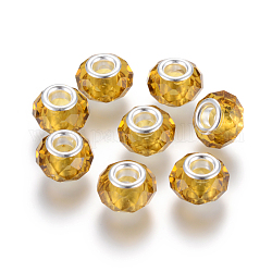 Handgefertigte Glasperlen europäischen, Großloch perlen, Farbe Silber Messingkern, dunkelgolden, 14x8 mm, Bohrung: 5 mm
