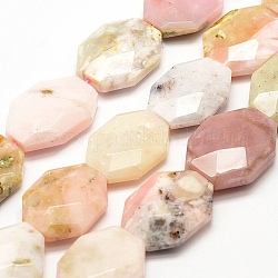 Natural Pink Opal Beads Strands, Faceted, Oval, 35x25x7~9mm, Hole: 2mm, about 13pcs/strand, 15.7 inch(40cm)