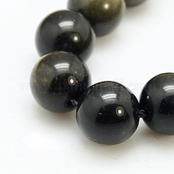 Chapelets de perles en obsidienne dorée naturelle, ronde, 12mm, Trou: 1~2mm, 16 pcs / chapelet, 8 pouce