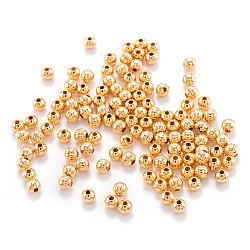 Perles ondulées en laiton, véritable 18k plaqué or, ronde, 4mm, Trou: 1mm