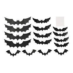 Halloween Thema PVC Kunststoff künstliche 3d Fledermausdekorationen, mit selbstklebendem aufkleber, für Kühlschrank- oder Wanddekorationen, Schwarz, 21~39x86~155x0.1 mm, 16 Stück / Beutel