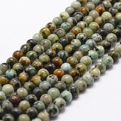 Natural African Turquoise(Jasper) Beads Strands, Round, 10mm, Hole: 1mm, about 40pcs/strand, 15 inch