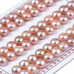Perlas de agua dulce cultivadas naturales de grado aaa, medio-perforado, plano y redondo, marrón rosado, 8~8.5x6mm, medio agujero: 1 mm