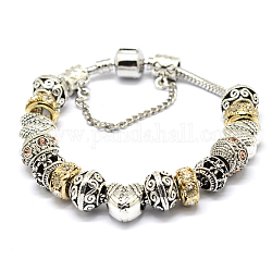 Lega strass perline braccialetti europei, con catena in ottone, colore misto, 190mm