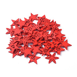 Кулоны из натурального тополя, окрашеные, на Рождество, звезда, красные, 26.5~30x30~31x2.5 мм, отверстие : 2 мм