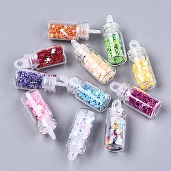 Decorazioni pendenti in vetro per bottiglie di auguri, con paillette / paillette glitter stelle all'interno, con tappo in plastica, colore misto, 27~29x11mm, Foro: 2.5 mm
