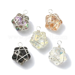 Transparent Glass Star Pendants, with Copper Wire Wrapped Findings, Long-Lasting Plated, Mixed Color, 19.5x15x8mm, Hole: 3mm