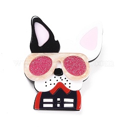 Perro con gafas insignia de acrílico, pin de solapa animal de dibujos animados para ropa de mochila, cereza, 59.5x46x7mm