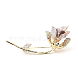 Broche de latón, Joyería de flor de perla barroca natural para mujer, real 14k chapado en oro, 29x68x12mm
