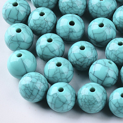 Perles acryliques, style de turquoise d'imitation, ronde, turquoise foncé, 15.5x15mm, Trou: 2mm, environ 217 pcs/500 g