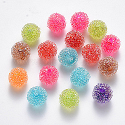 Transparente Acryl Perlen, mit Strass-Kristall, Imitation Candy Food Style, Hälfte gebohrt, Runde, Mischfarbe, 12 mm, Halb Loch: 2.5 mm