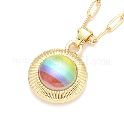 Collana dell'orgoglio color arcobaleno, collana con pendente semicircolare in vetro con catena a graffetta in lega da donna, oro, 18.5 pollice (47 cm)