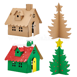 Nbeads 6 juegos 2 estilo rompecabezas 3d de cartón sin terminar, para adornos navideños, niños montaje pintura juguetes, casa y arbol, trigo, 130~220x130~200x205~230mm, 3 juegos / estilo