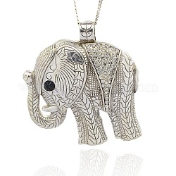 Antique Silver Alloy Rhinestone Elephant Pendants, Crystal, 55x60x7mm, Hole: 5mm