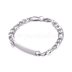 304 Stainless Steel Figaro Chain ID Bracelets, with Lobster Claw Clasps, Stainless Steel Color, 8-1/2 inch(21.5cm)