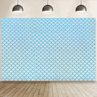 Tissus en polyester à motif écailles de poisson&nbsp;DIY-WH0304-508B-1
