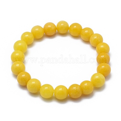 Natürliche gelbe Jade Perlen Stretch Armbänder&nbsp;BJEW-K212-A-038-1