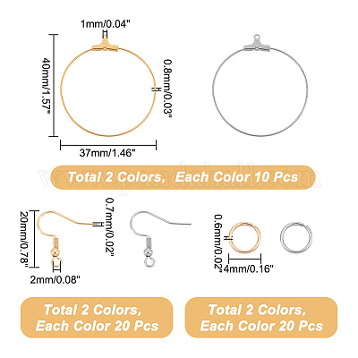 2 Colors Earring Making Kit 40pcs Stainless Steel Hoop Earring Findings  40pcs Open Jump Rings 40pcs Earring Hooks Beading Hoop Earring Supplies