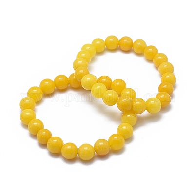 Pulseras elásticas de cuentas de jade amarillo natural&nbsp;BJEW-K212-C-038-1