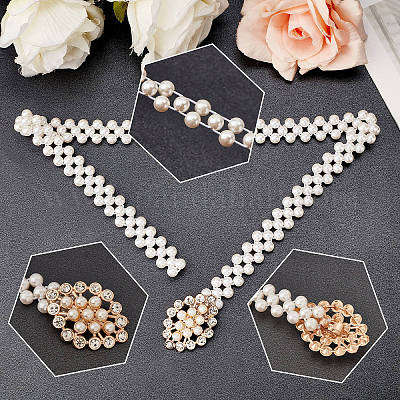 PandaWhole Imitation Pearl Safety Pin Brooches, Alloy Rhinestone Waist Pants Extender for Women, Golden Alloy+RhinestoneSize: Size: about