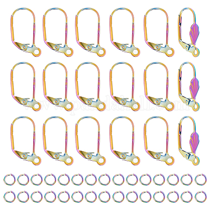 DICOSMETIC 50Pcs Stainless Steel Leverback Earring Findings Rainbow Color French Earring Hooks and 50Pcs Open Jump Rings for Earring Jewelry Making DIY-DC0001-52-1